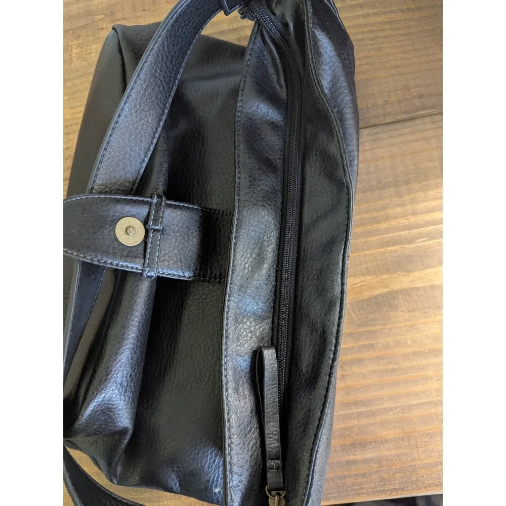 Vintage Black Faux Leather Shoulder Bag Purse with Buckled Pockets‎ Trendy